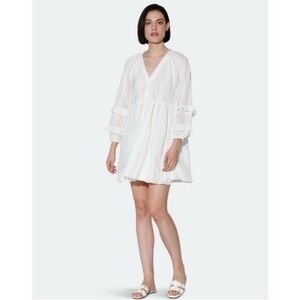 Walter Baker White Haven Lace Babydoll Dress, Size Large, Long Blouson Sleeves